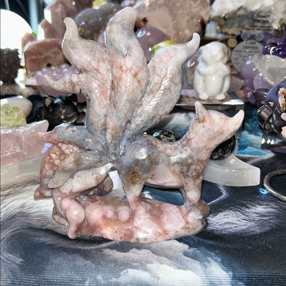 Adorable and Legendary 9-tail Fox in Pink Amethyst custom CLP carving